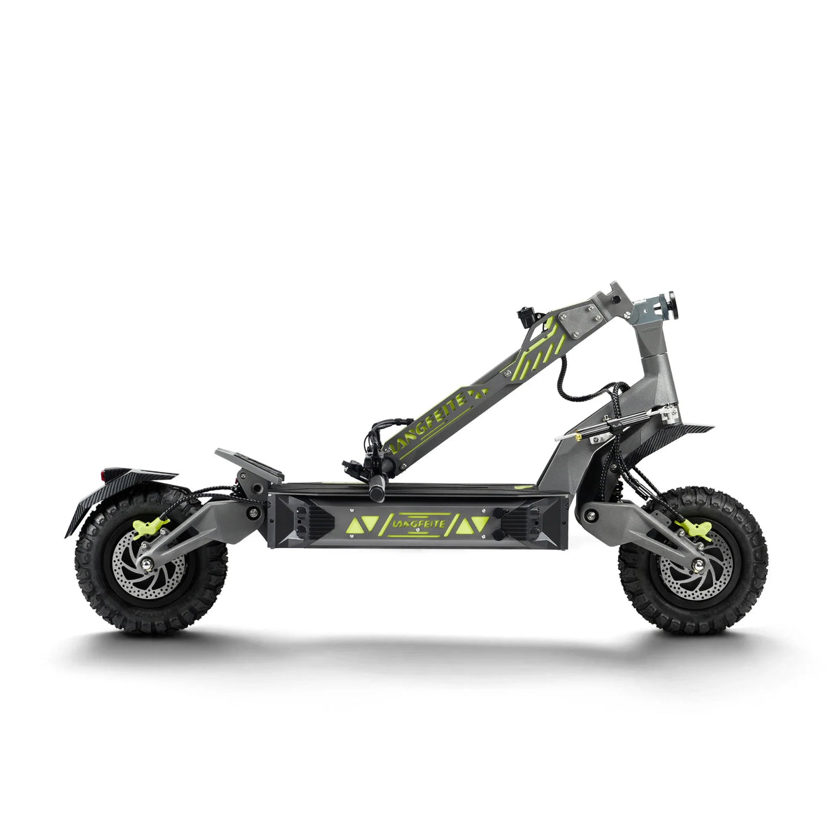 Električni romobil Langfeite GT2 RS 2026 bočni pogled na sivi model sa zelenim detaljima