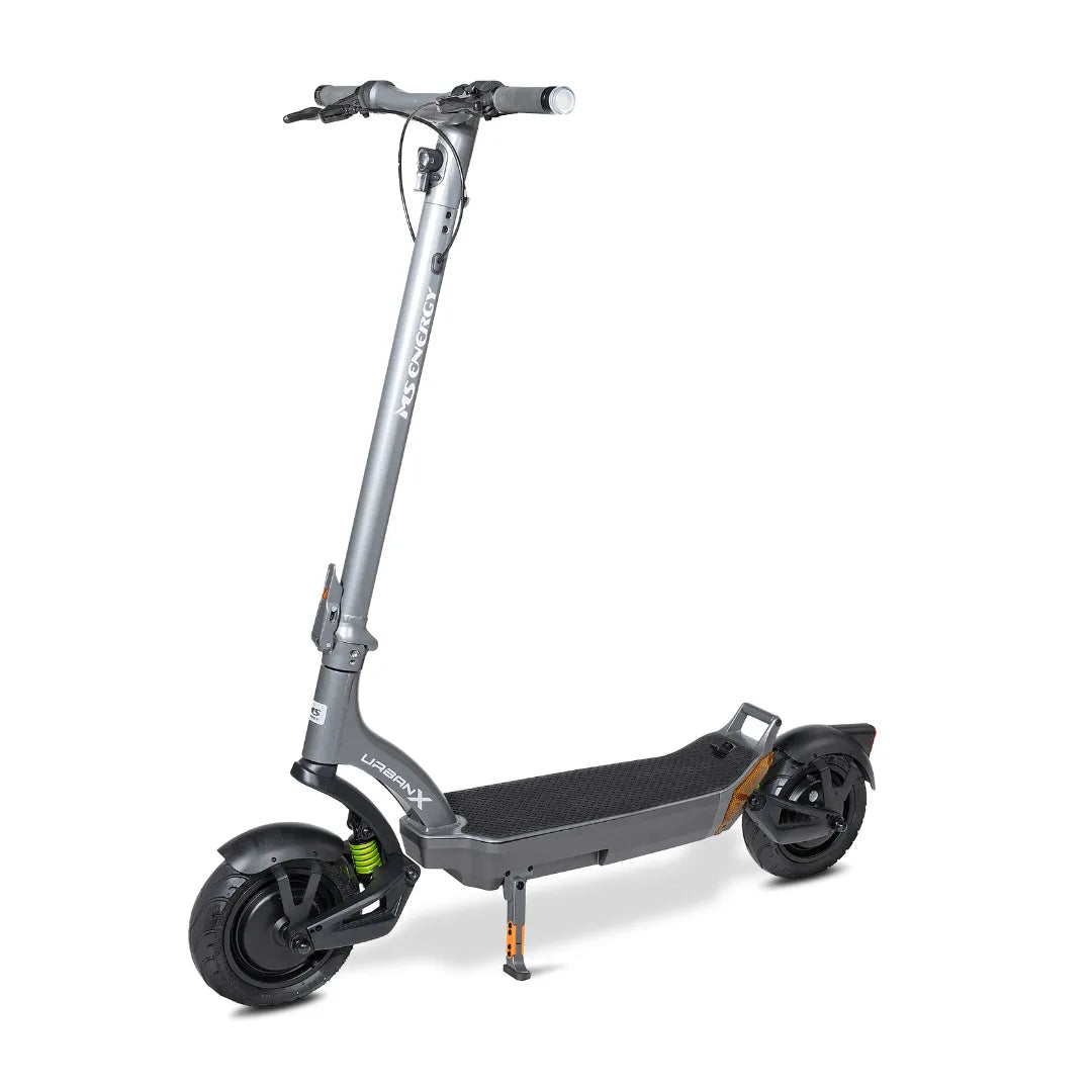 Sivi električni romobil MS Energy Urban X, pogled iz profila na bijeloj pozadini