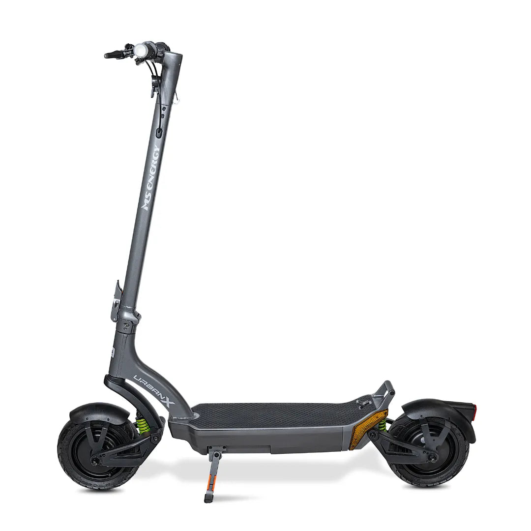Sivi električni romobil MS Energy Urban x bočni pogled na bijeloj pozadini