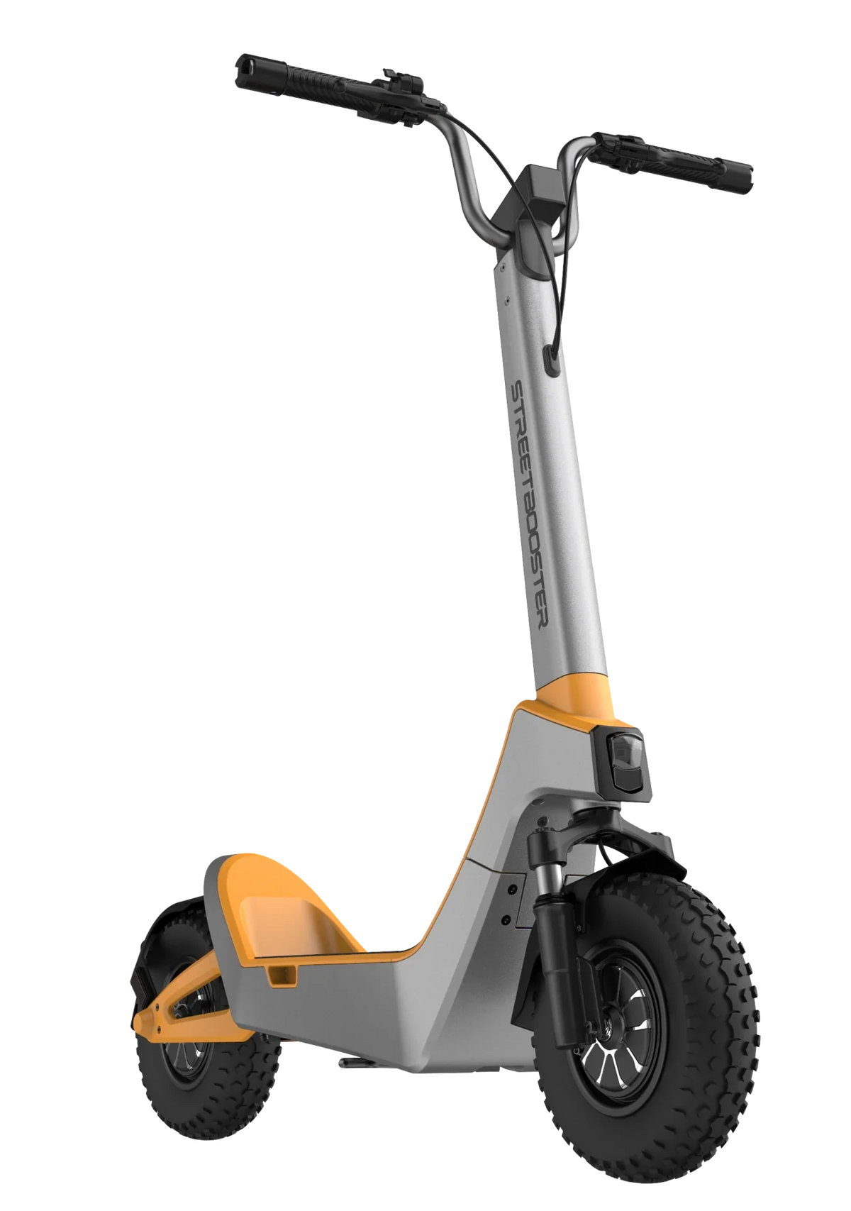 Električni romobil Streetbooster Castor sivi s narančastim detaljima pogled iz kuta