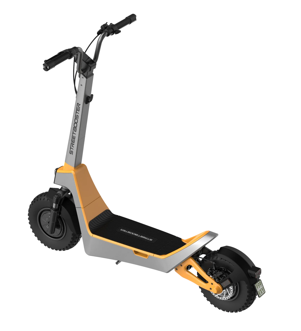 Električni romobil Streetbooster Castor sivi i žuti izometrijski pogled sa strane