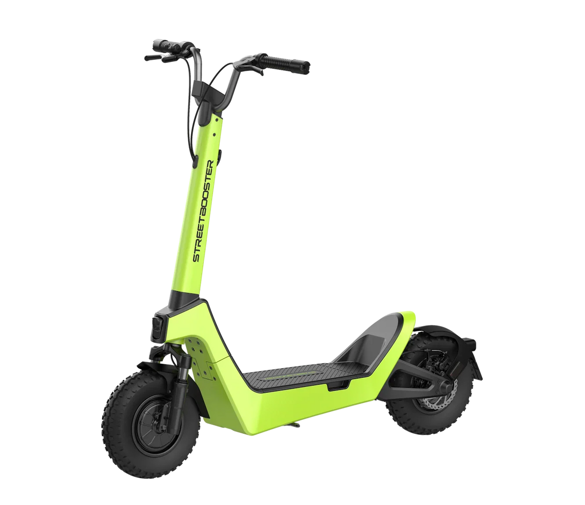 Električni romobil Streetbooster Castor svijetlozelene boje, pogled sa strane na crnoj pozadini