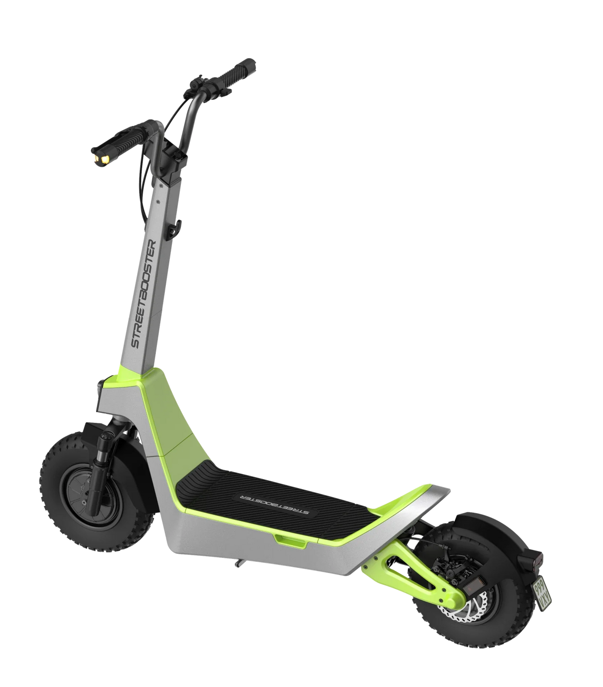 Električni romobil Streetbooster Castor sivo-zelene boje pogled iz kuta na crnoj podlozi