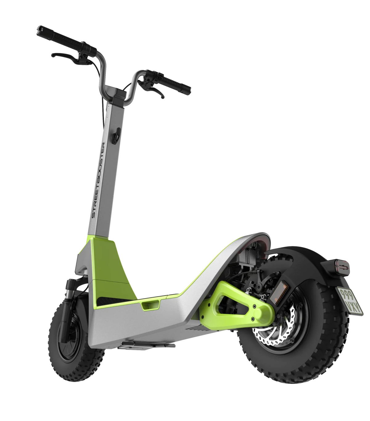 Električni romobil Streetbooster Castor sivo-zelene boje pogled sa stražnje strane