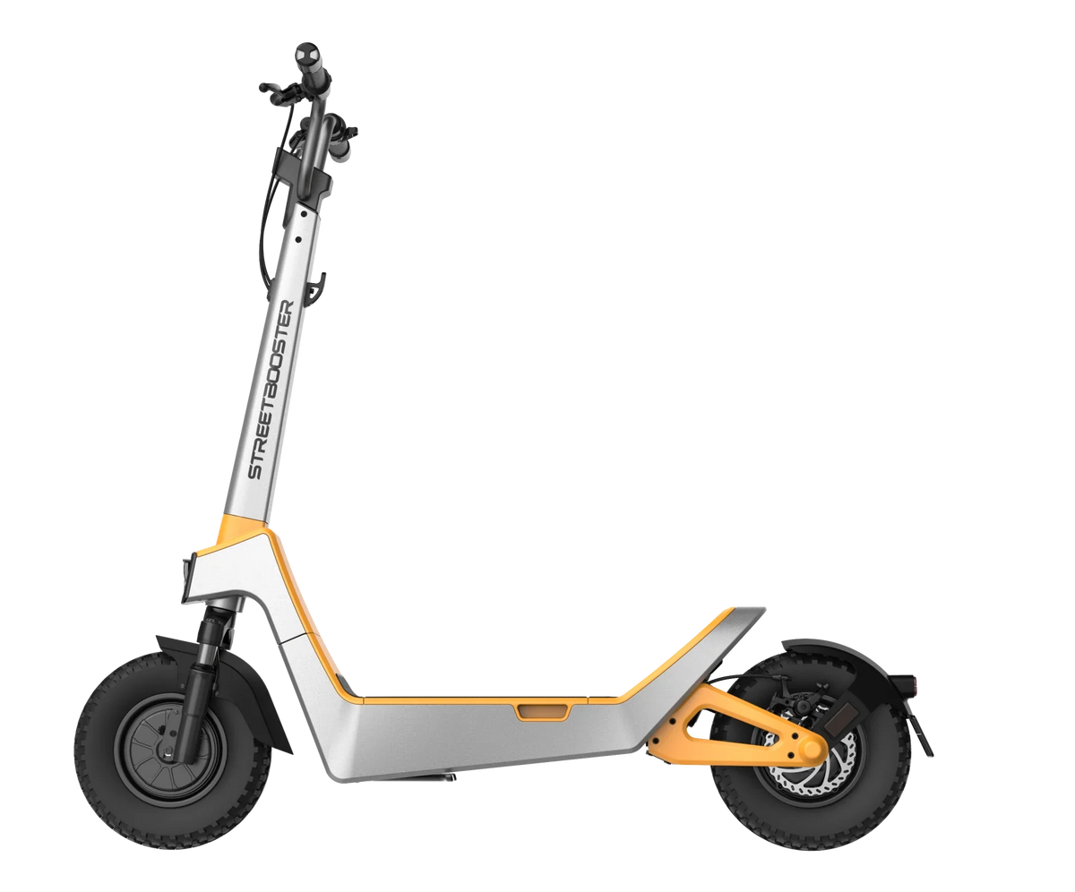 Električni romobil Streetbooster Castor srebrno-narančaste boje profilni pogled