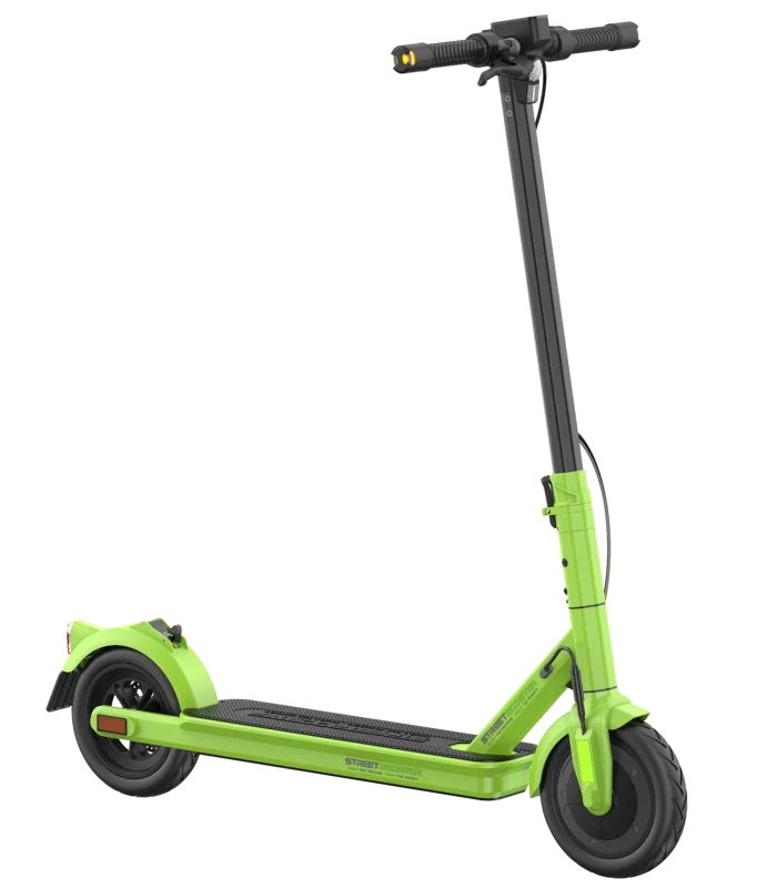 Električni romobil Streetbooster Vega zelene boje profilni prikaz na crnoj pozadini