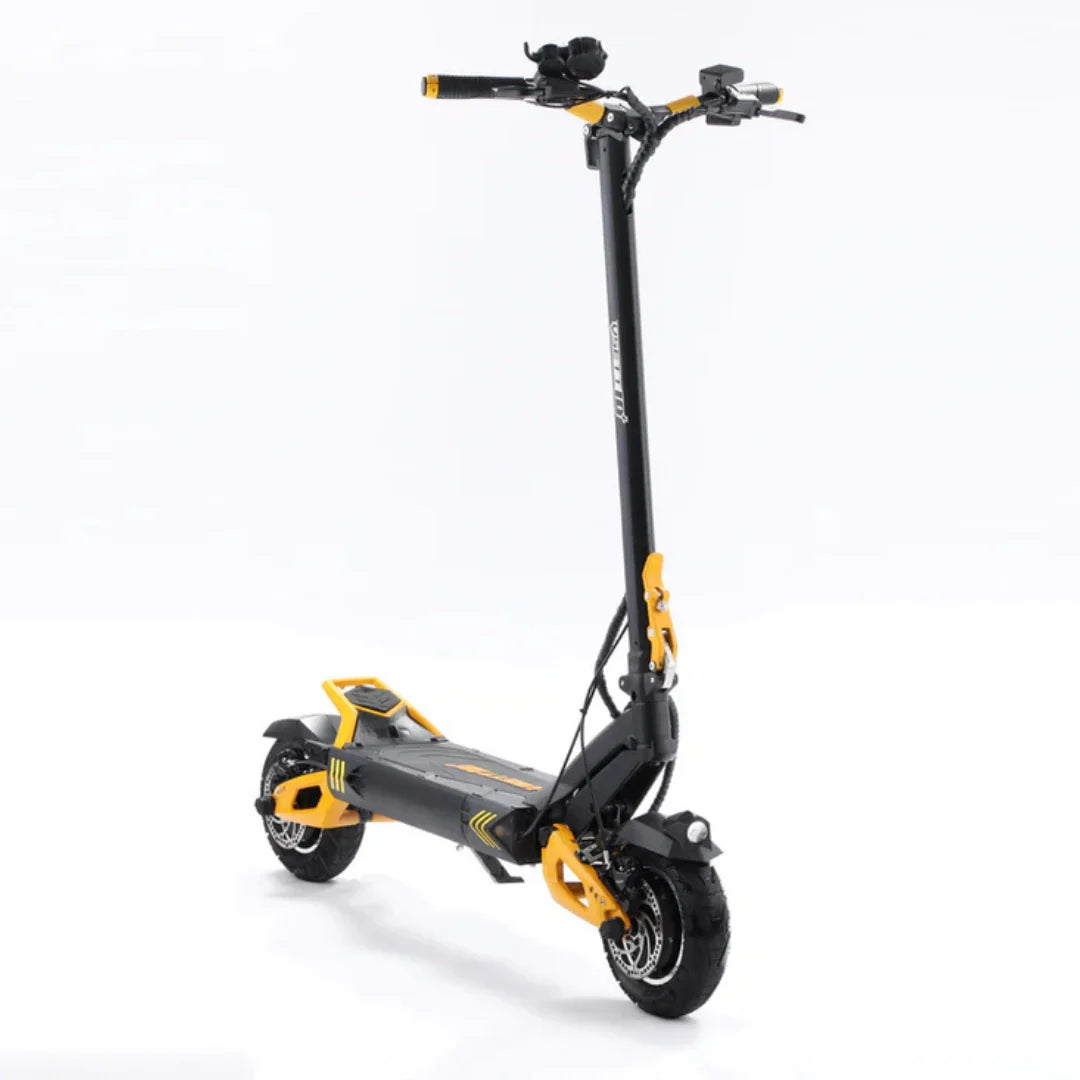 Električni romobil Vsett 10 Plus Super crno-žute boje iz profila na bijeloj pozadini