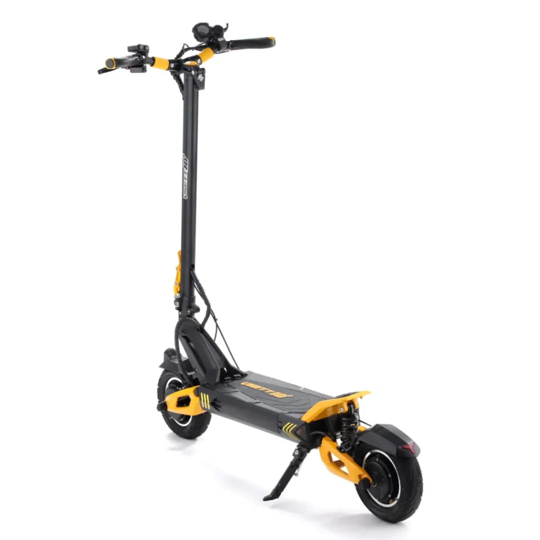 Električni romobil Vsett 10+ Super crno-žute boje, pogled s bočne strane na bijeloj pozadini