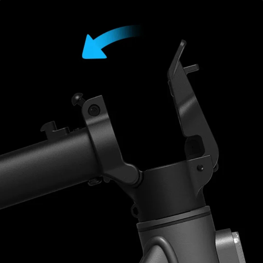 Mehanizam za sklapanje crnog električnog romobila Xiaomi 6, prikaz detalja poluge i kopče