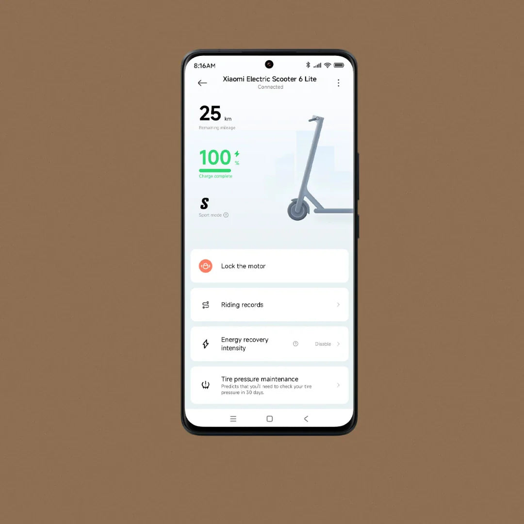 Prikaz aplikacije za električni romobil Xiaomi 6 Lite na ekranu pametnog telefona