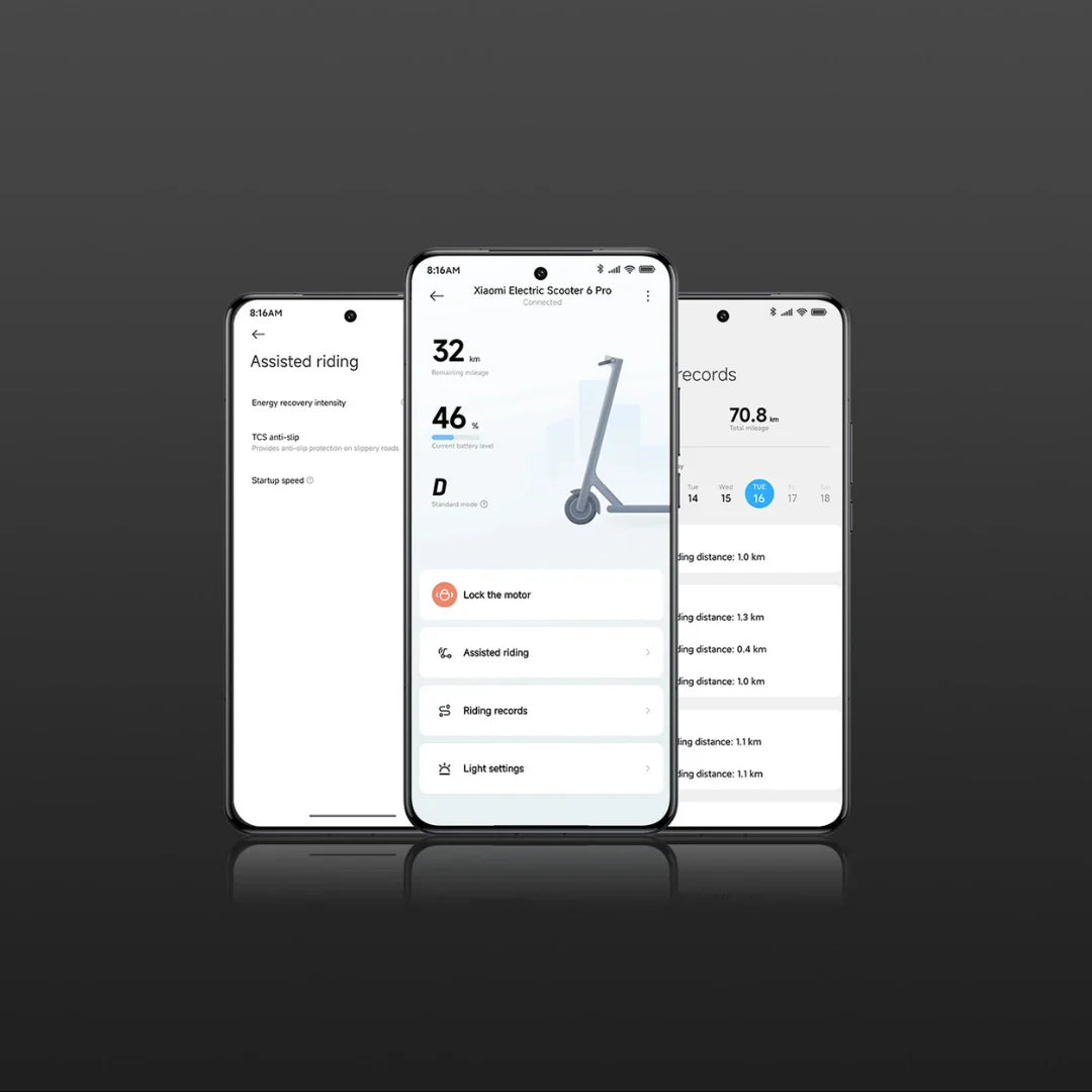 Prikaz sučelja mobilne aplikacije za električni romobil Xiaomi 6 Pro s informacijama o vožnji
