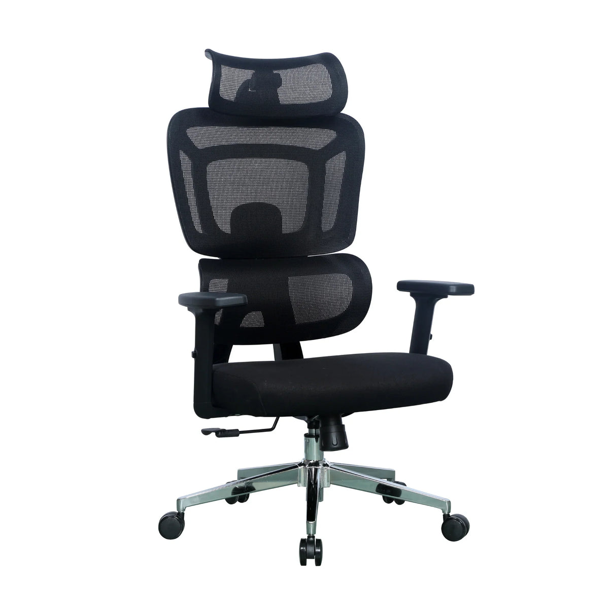 Proizvod je ergonomska uredska stolica, točnije model Apollo. Stolica ima elegantan dizajn s naslonom od mrežaste tkanine za prozračnost, podstavljeno sjedalo i podesive naslone za ruke. Podržana je kromiranom bazom s kotačićima za laku mobilnost.