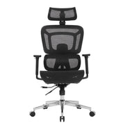 Proizvod je ergonomska uredska stolica, točnije model Apollo Plus. Stolica ima moderan dizajn s mrežastim naslonom za leđa i sjedalom za prozračnost, podesivim naslonima za ruke i naslonom za glavu, a sve je podržano kromiranom bazom s kotačićima za mobilnost.