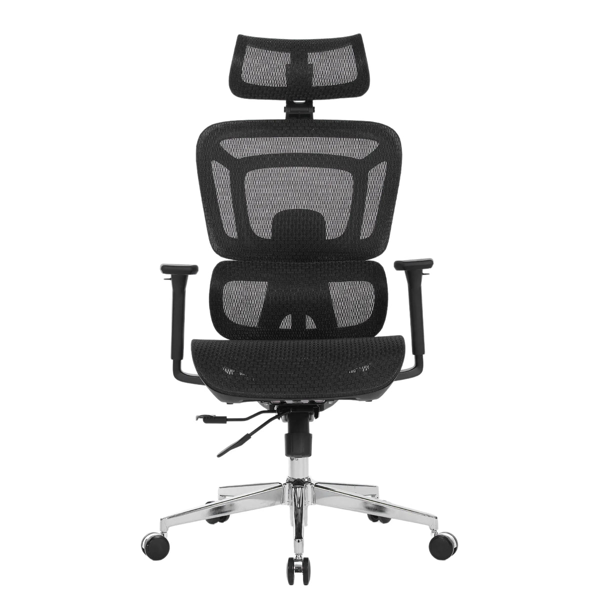 Proizvod je ergonomska uredska stolica, točnije model Apollo Plus. Stolica ima moderan dizajn s mrežastim naslonom za leđa i sjedalom za prozračnost, podesivim naslonima za ruke i naslonom za glavu, a sve je podržano kromiranom bazom s kotačićima za mobilnost.