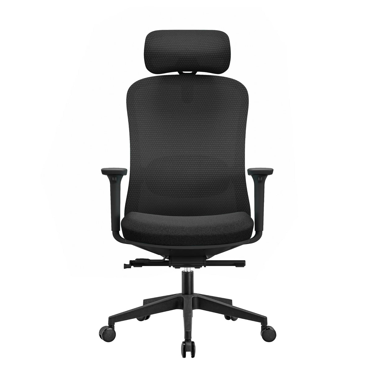 Proizvod je ergonomska uredska stolica dizajnirana za udobnost tijekom dugih sati sjedenja. Odlikuje se elegantnim crnim dizajnom s mrežastim naslonom za prozračnost, podesivim naslonima za ruke i naslonom za glavu koji pruža potporu. Stolica je postavljena na bazu s pet krakova s kotačićima za lakšu mobilnost.