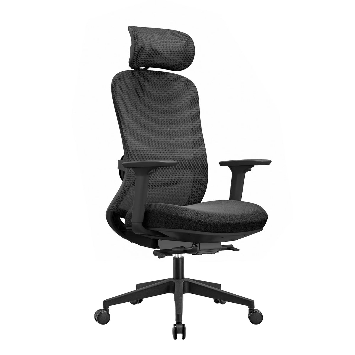 Proizvod je ergonomska uredska stolica dizajnirana za udobnost i potporu tijekom dugih sati sjedenja. Odlikuje se modernim dizajnom s mrežastim naslonom za leđa za prozračnost, podesivim naslonima za ruke i podstavljenim sjedalom. Stolica je pretežno crna, što joj daje elegantan i profesionalan izgled.