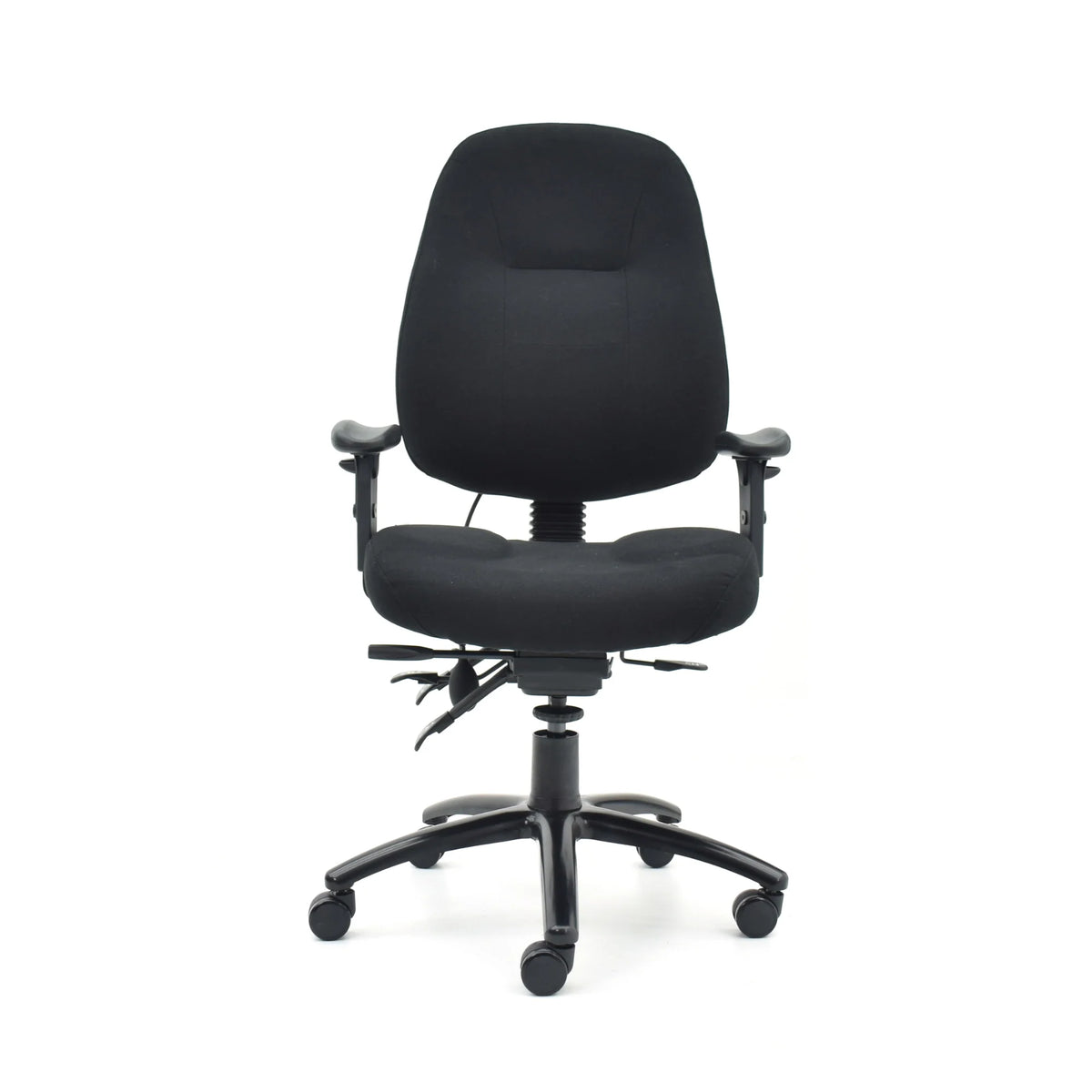 Proizvod je ergonomska uredska stolica, točnije model Max Pro. Stolica ima crne presvlake od tkanine, visoki naslon za leđa za potporu, podesive naslone za ruke i bazu s pet točaka s kotačićima za mobilnost. Njezin dizajn naglašava udobnost i funkcionalnost, prikladnu za duge sate korištenja.