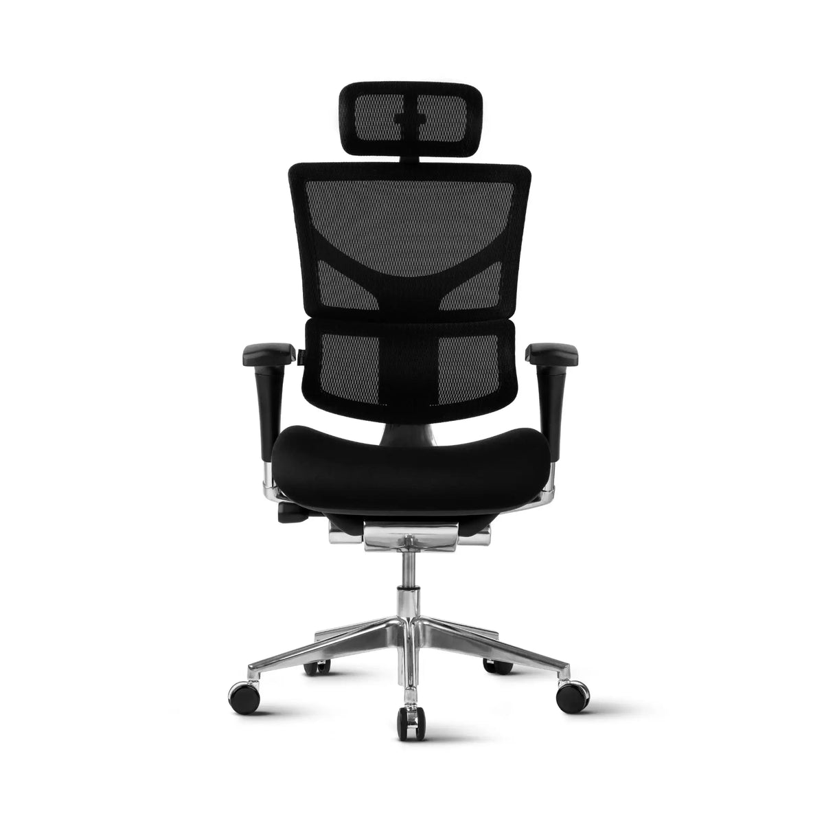 Proizvod je ergonomska uredska stolica dizajnirana za udobnost i potporu tijekom dugih sati sjedenja. Odlikuje se mrežastim naslonom za leđa za prozračnost, podstavljenim sjedalom i podesivim naslonima za ruke. Stolica je vjerojatno modernog dizajna, s elegantnom crnom završnom obradom i kromiranim postoljem za stabilnost i stil.