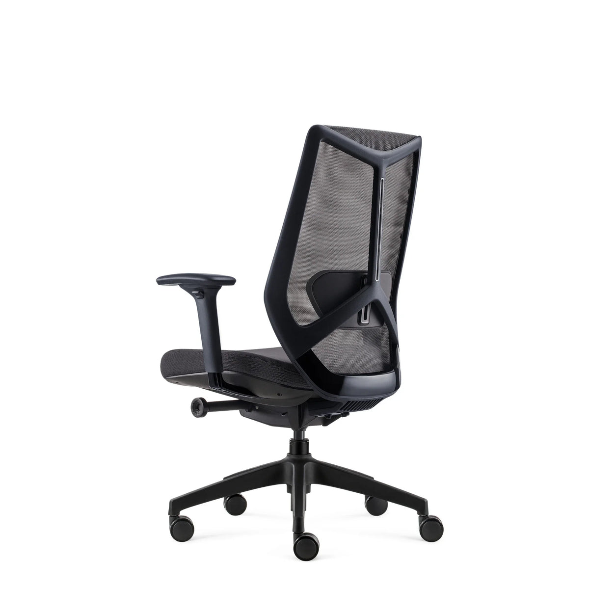 Proizvod je ergonomska uredska stolica, točnije model Spectra. Slika prikazuje stolicu iz bočnog kuta, ističući njezin elegantan dizajn s mrežastim naslonom za leđa, podesivim naslonima za ruke i udobnim sjedalom. Stolica je montirana na bazu s pet krakova s kotačićima za mobilnost.