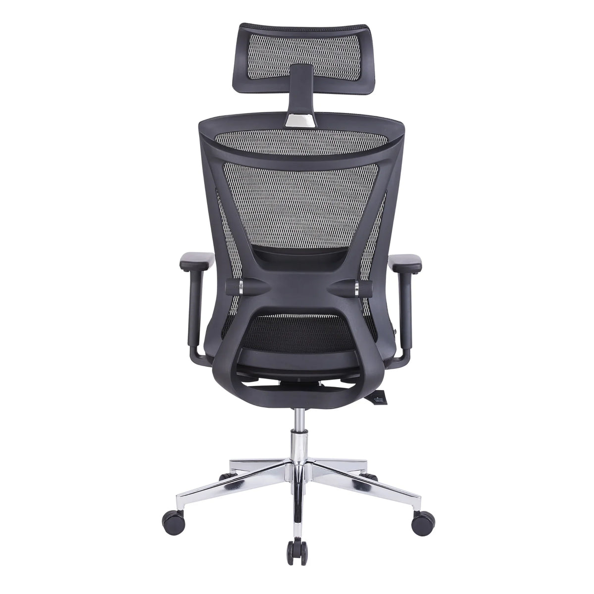 Slika prikazuje ergonomsku uredsku stolicu, točnije model Taurus. Ima elegantan dizajn s prozračnim mrežastim naslonom za leđa i udobnim sjedalom, zajedno s podesivim naslonima za ruke i naslonom za glavu za dodatnu potporu. Stolica je montirana na kromiranu bazu s kotačićima za mobilnost.