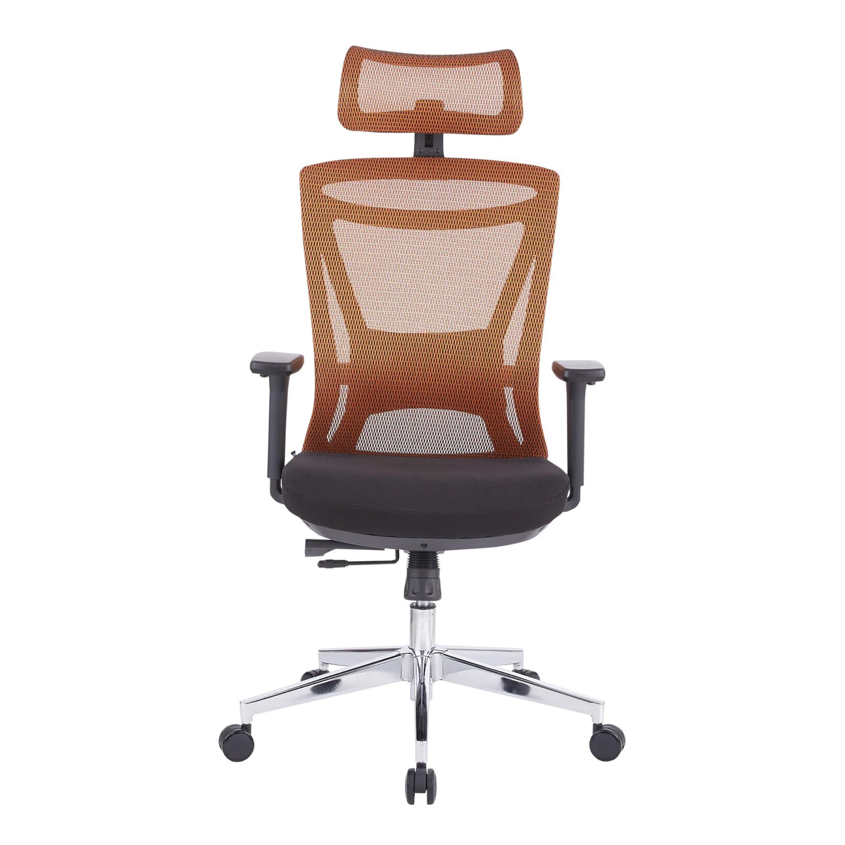 Proizvod je ergonomska uredska stolica, točnije model Taurus. Stolica ima mrežasti naslon za leđa u gradijentu narančastih tonova i mekano crno sjedalo. Uključuje podesive naslone za ruke i naslon za glavu, dizajnirane za pružanje udobnosti i potpore tijekom dugih sati sjedenja. Baza je kromirana s kotačićima za mobilnost.