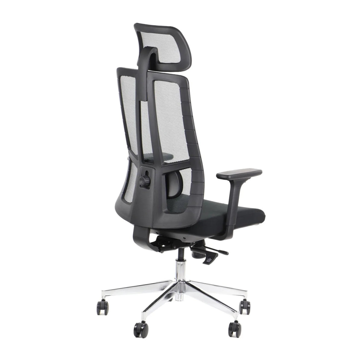 Proizvod je ergonomska uredska stolica, dizajnirana za udobnost i potporu tijekom dugih sati sjedenja. Odlikuje se elegantnim, modernim dizajnom s mrežastim naslonom za leđa za prozračnost i podesivim naslonima za ruke. Stolica je postavljena na kromiranu bazu s kotačićima za lakšu mobilnost.