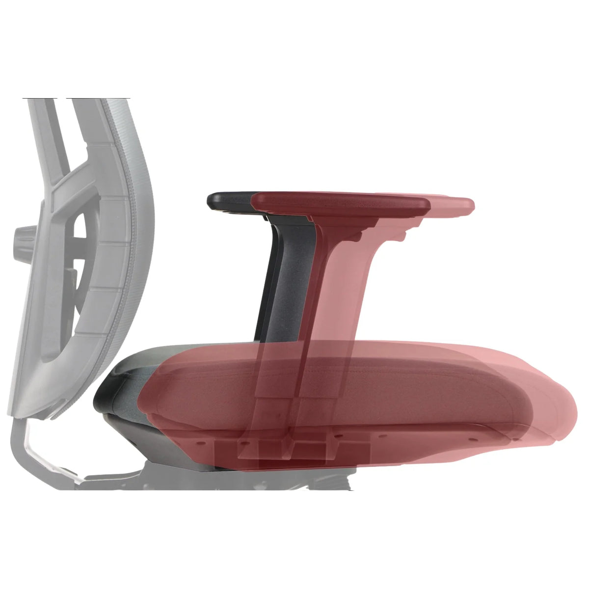Slika prikazuje ergonomsku uredsku stolicu, točnije model Akcent. Prikazuje bočni pogled na stolicu, ističući podesivi naslon za ruku i sjedalo. Dizajn naglašava udobnost i potporu, s vidljivim ergonomskim značajkama usmjerenim na promicanje dobrog držanja tijekom dugotrajnog korištenja.