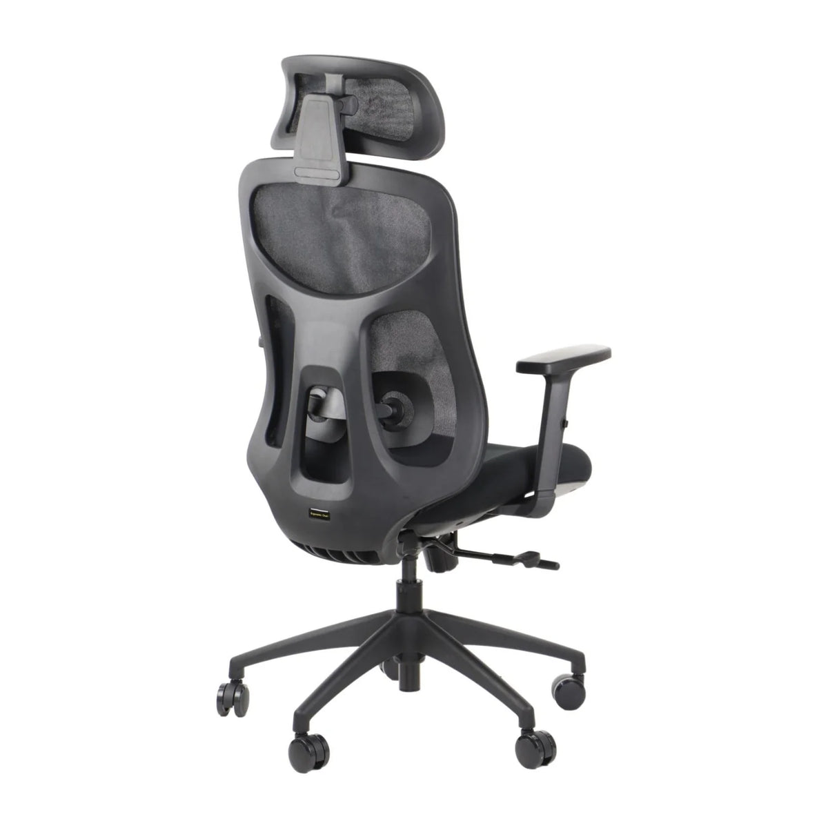 Proizvod je ergonomska uredska stolica, točnije model Arden. Slika prikazuje stolicu sa stražnje strane, ističući njezin elegantan dizajn s naslonom od mrežaste tkanine za prozračnost, podesivim naslonima za ruke i bazom s pet krakova s kotačićima za mobilnost. Cjelokupna estetika je moderna i funkcionalna, prikladna za uredsko okruženje.