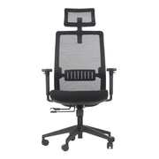 Slika prikazuje ergonomsku uredsku stolicu, točnije model "Cutler". Stolica ima moderan dizajn s prozračnim mrežastim naslonom za leđa i podstavljenim sjedalom za udobnost. Uključuje podesive naslone za ruke i mehanizam za podešavanje visine, poboljšavajući ergonomiju za korisnika tijekom dugotrajnog sjedenja.