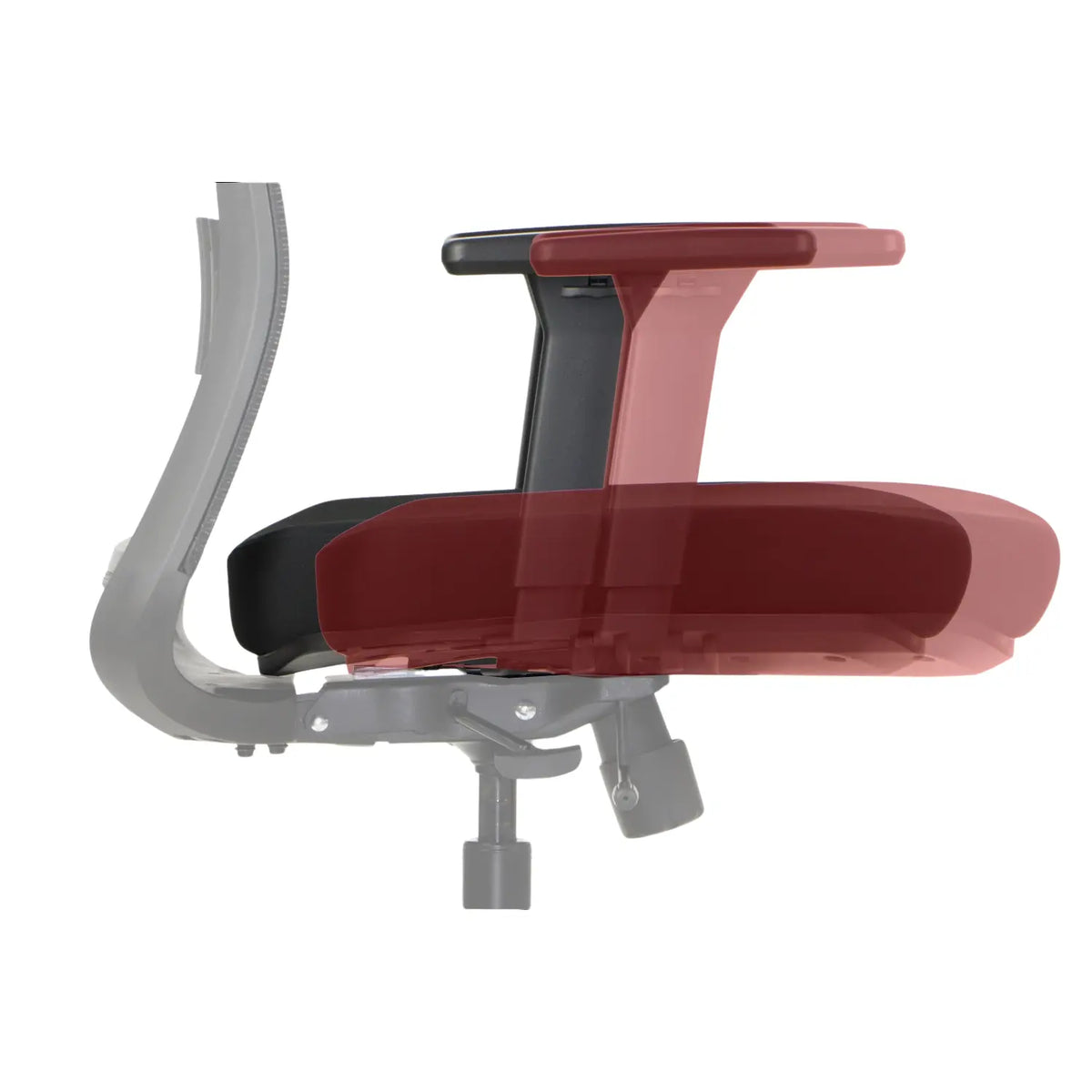 Slika prikazuje ergonomsku uredsku stolicu, točnije model Cutler. Odlikuje se dizajnom koji ističe podesivi naslon za ruke, s dijelom stolice prikazanim u polutransparentnom prikazu kako bi se naglasila njezina ergonomska podešavanja. Čini se da je stolica usmjerena na udobnost i prilagodljivost za dugotrajnu uporabu.