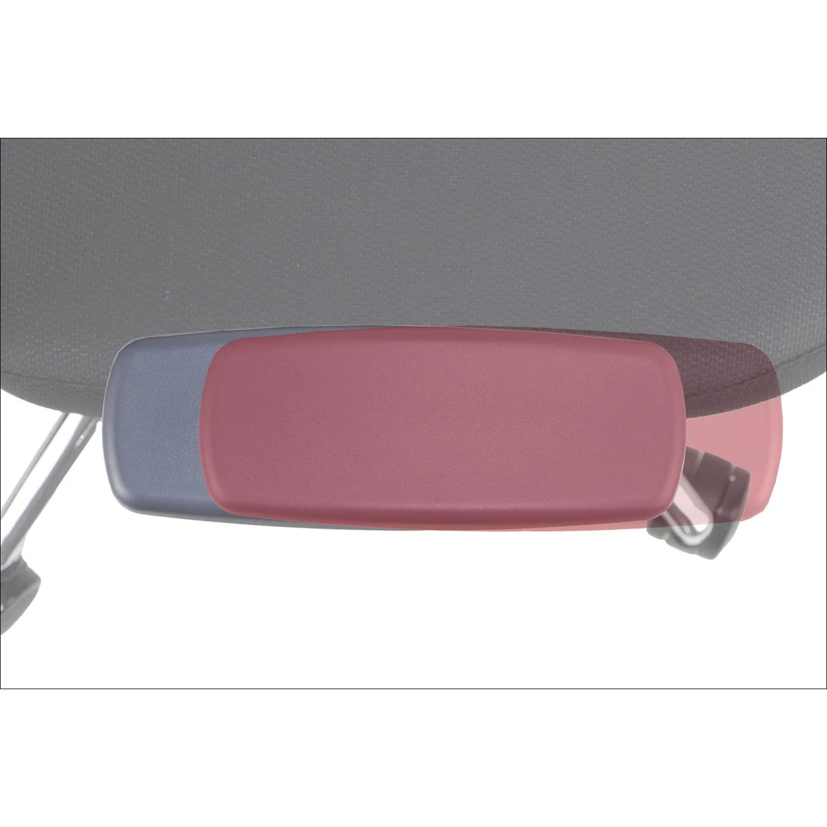 Proizvod je ergonomska uredska stolica, točnije model Cutler GF. Slika prikazuje krupni plan naslona za ruke, koji ima dvobojni dizajn s crveno-sivom shemom boja. Naslon za ruku je podesiv, što povećava udobnost i potporu za korisnika.