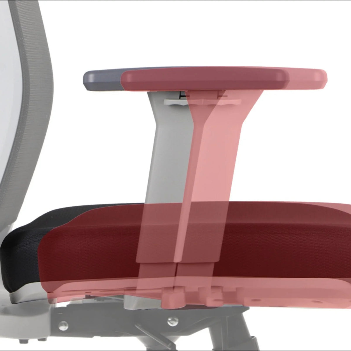 Proizvod je ergonomska uredska stolica, točnije model Cutler. Slika prikazuje krupni plan naslona za ruke, ističući njegovu podesivu značajku i spoj sa sjedalom. Dizajn naglašava udobnost i potporu, što je tipično za ergonomski uredski namještaj.