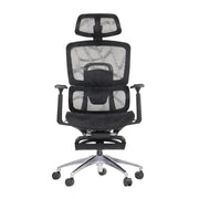 Proizvod je ergonomska uredska stolica, točnije model Ergonew A1F. Stolica ima moderan dizajn s mrežastim naslonom za leđa i sjedalom, pružajući prozračnost i udobnost. Uključuje podesive naslone za ruke i naslon za glavu, a sve je montirano na kromirano postolje s kotačićima za mobilnost.
