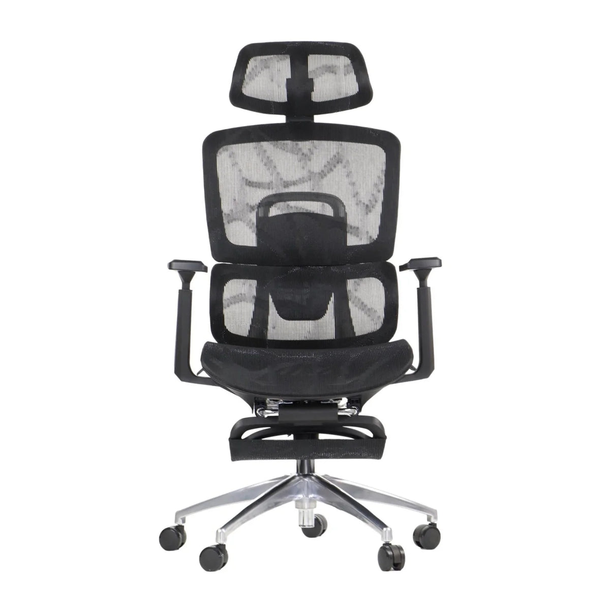 Proizvod je ergonomska uredska stolica, točnije model Ergonew A1F. Stolica ima moderan dizajn s mrežastim naslonom za leđa i sjedalom, pružajući prozračnost i udobnost. Uključuje podesive naslone za ruke i naslon za glavu, a sve je montirano na kromirano postolje s kotačićima za mobilnost.