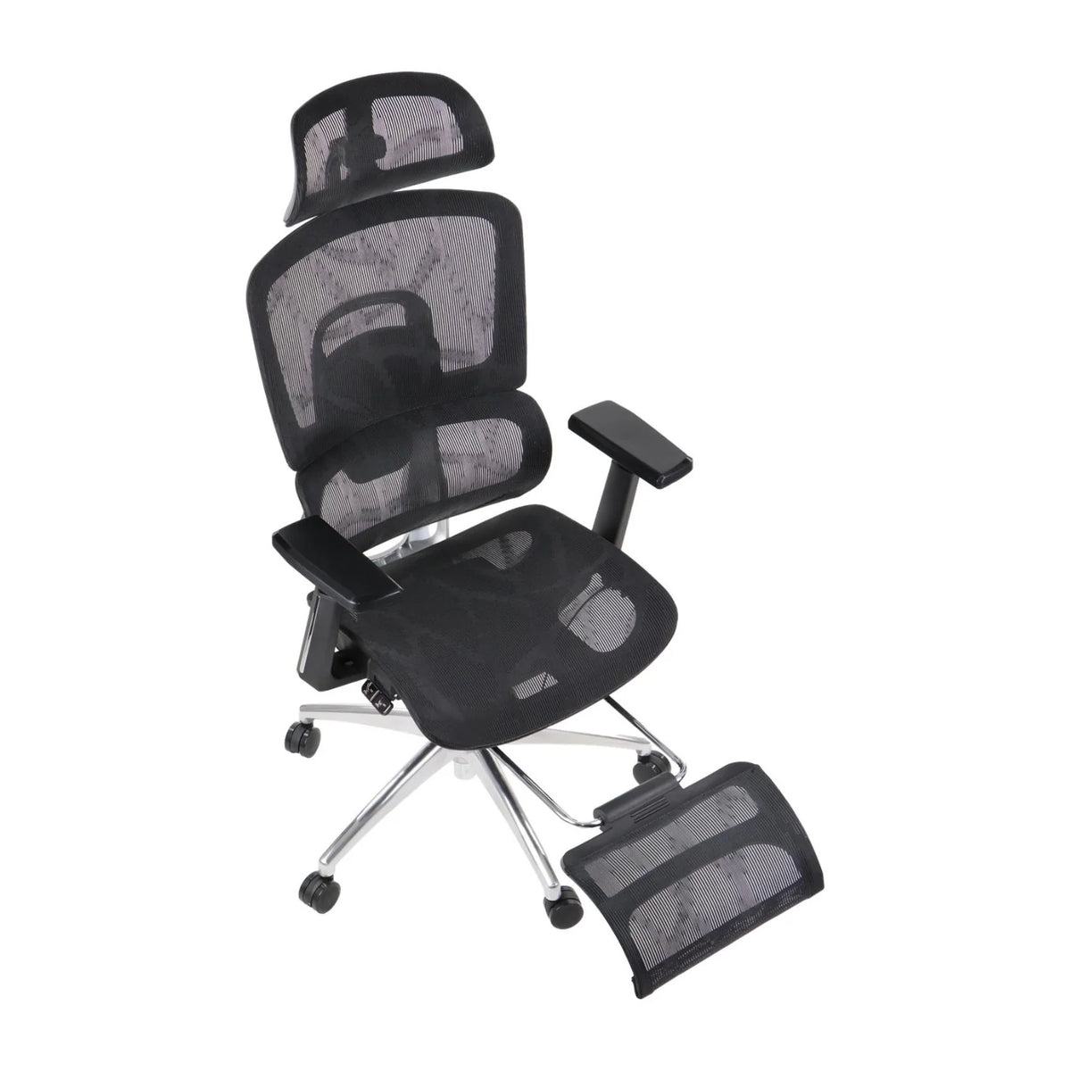 Proizvod je ergonomska uredska stolica, točnije model Ergonew A1F. Stolica ima mrežasti dizajn za prozračnost, visoki naslon za leđa za potporu, podesive naslone za ruke i oslonac za noge na izvlačenje, što je čini prikladnom za duge sate sjedenja.
