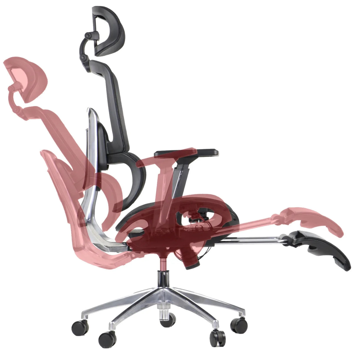 Slika prikazuje ergonomsku uredsku stolicu, točnije model Ergonew A1F. Prikazuje podesive komponente stolice, uključujući naslon za leđa i naslone za ruke, ističući njezin ergonomski dizajn s ciljem pružanja udobnosti i potpore tijekom dugotrajne uporabe. Stolica je dizajnirana s modernom estetikom i uključuje elegantnu bazu s kotačićima za mobilnost.