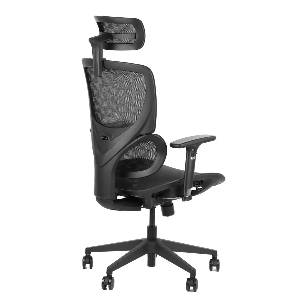 Slika prikazuje ergonomsku uredsku stolicu, točnije model Ergonew S1. Odlikuje se elegantnim dizajnom s mrežastim naslonom za leđa za prozračnost, podesivim naslonima za ruke i potpornim naslonom za glavu, a sve je montirano na bazu s pet krakova s kotačićima za mobilnost. Cjelokupna estetika je moderna i funkcionalna, s ciljem pružanja udobnosti tijekom dugih sati sjedenja.