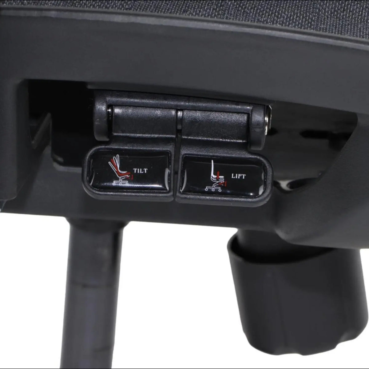 Proizvod je ergonomska uredska stolica, točnije model Ergonew S1. Slika prikazuje upravljačku ploču smještenu ispod sjedala, s gumbima za podešavanje nagiba i podizanja, omogućujući korisnicima da prilagode svoj položaj sjedenja radi udobnosti.
