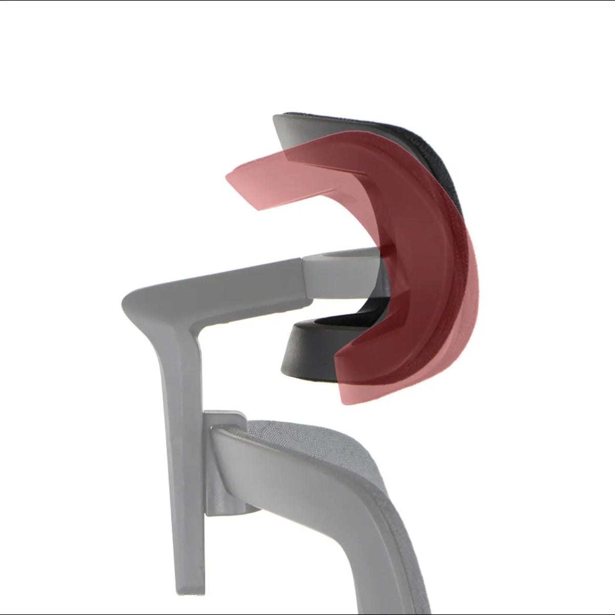 Proizvod je ergonomska uredska stolica, točnije model Ergonew S1. Slika prikazuje krupni plan naslona za ruke stolice, ističući njegovu podesivu značajku naslona za glavu, koja ima dvoslojni dizajn za veću udobnost i potporu. Cjelokupni dizajn naglašava ergonomska načela za bolje držanje i udobnost korisnika.