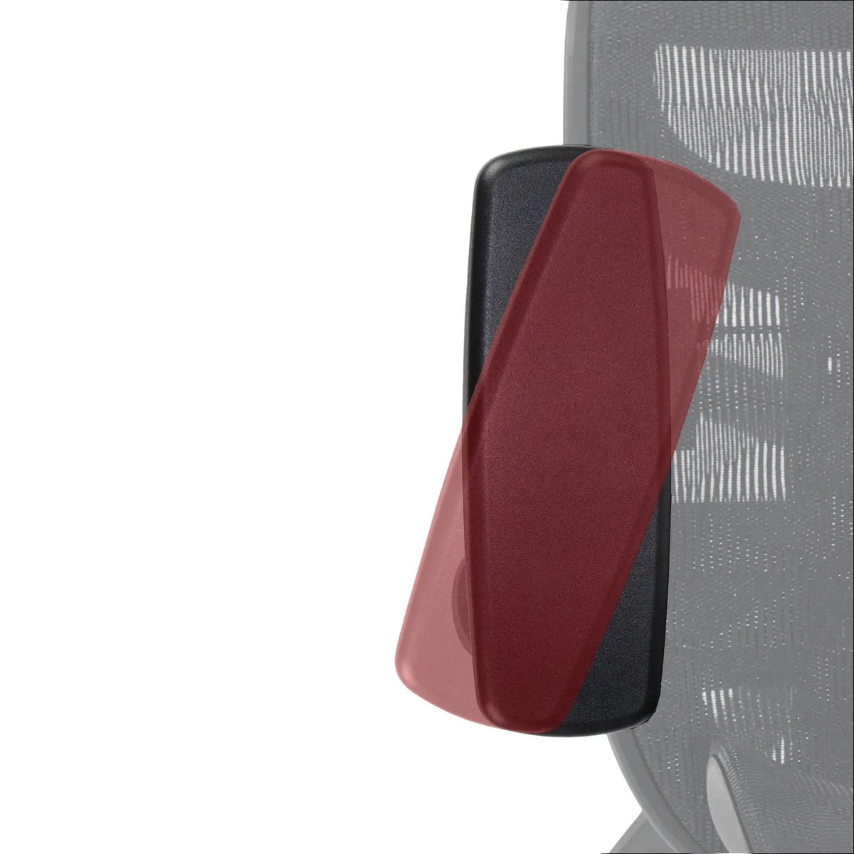 Slika prikazuje ergonomsku uredsku stolicu, točnije model Ergonew S1. Prikazuje krupan plan naslona za ruke na stolici, koji ima elegantan dizajn s kombinacijom crnih i crvenih elemenata, što ukazuje na prilagodljivu funkcionalnost za udobnost korisnika. Vidljiv je i mrežasti naslon za leđa, što sugerira prozračnost i potporu.