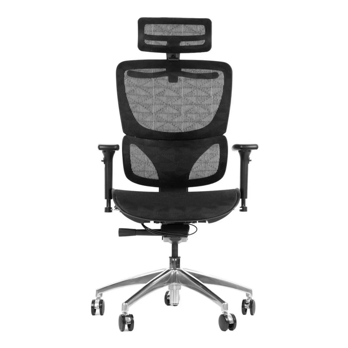 Proizvod je ergonomska uredska stolica, točnije model Ergonew S1A. Stolica ima moderan dizajn s mrežastim naslonom za leđa i sjedalom, podesivim naslonima za ruke i potpornim naslonom za glavu, a sve je montirano na kromirano postolje s kotačićima za mobilnost.