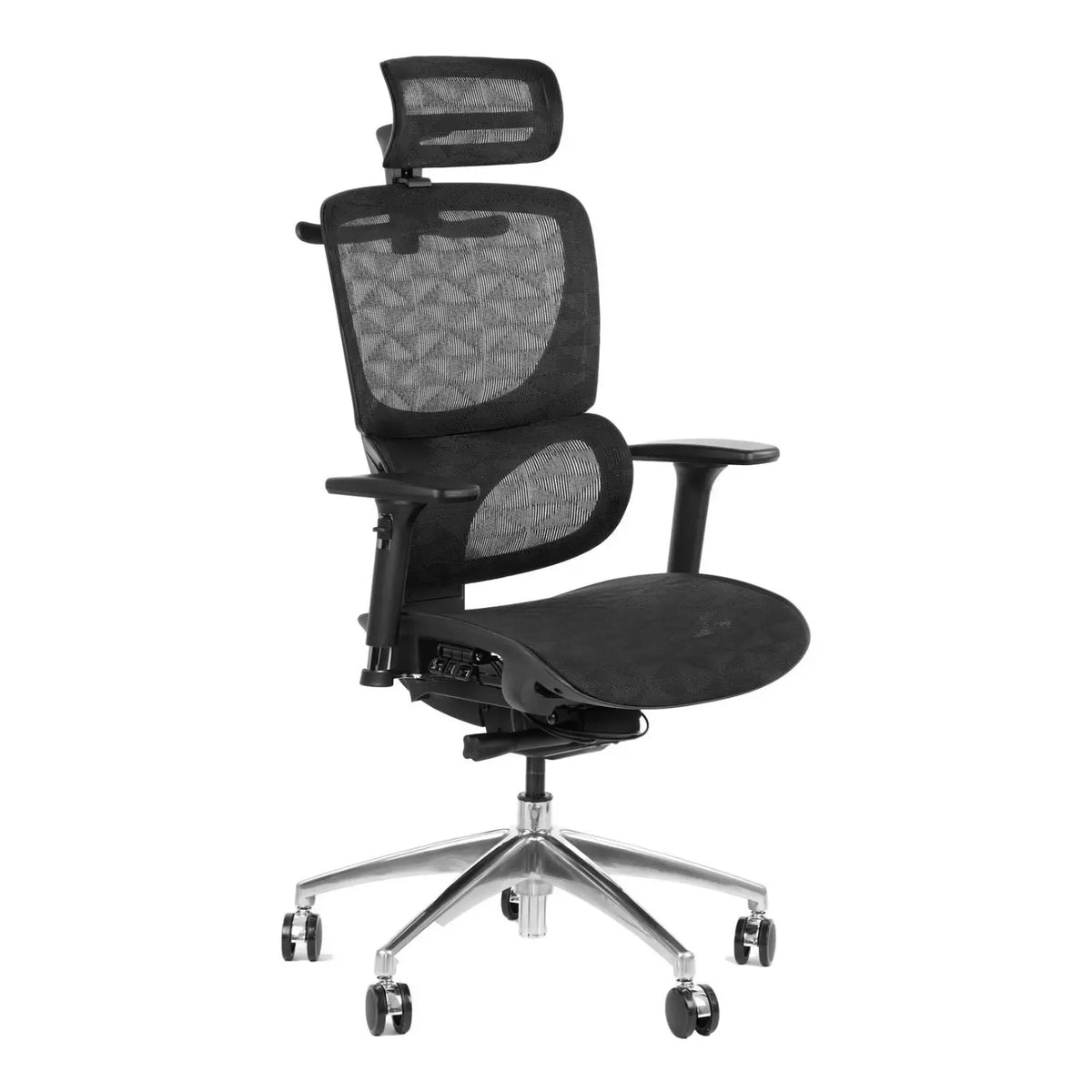 Proizvod je ergonomska uredska stolica, točnije model Ergonew S1A. Stolica ima mrežasti naslon za leđa za prozračnost, podesive naslone za ruke i elegantan dizajn s crnom shemom boja. Opremljena je bazom u pet točaka i kotačićima za mobilnost, što je čini prikladnom za uredsku upotrebu.