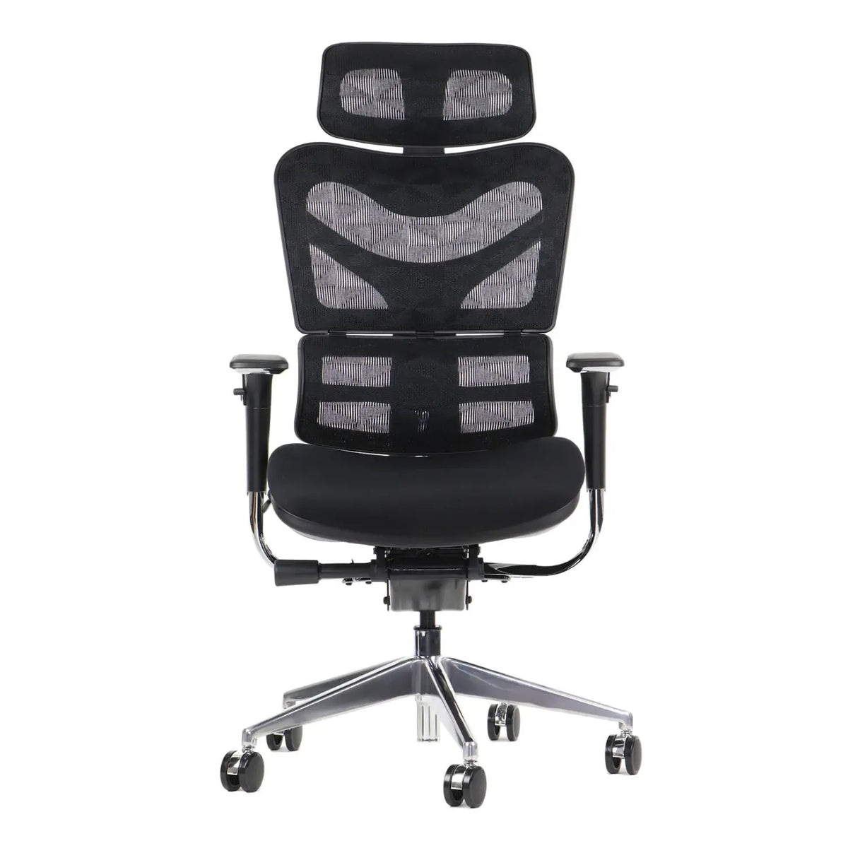 Slika prikazuje ergonomsku uredsku stolicu, točnije model Ergonew S7. Odlikuje se modernim dizajnom s mrežastim naslonom za leđa za prozračnost, podesivim naslonima za ruke i udobnim podstavljenim sjedalom, a sve to podržava kromirana baza s kotačićima za mobilnost. Stolica je dizajnirana za pružanje udobnosti i potpore tijekom dugih sati sjedenja.