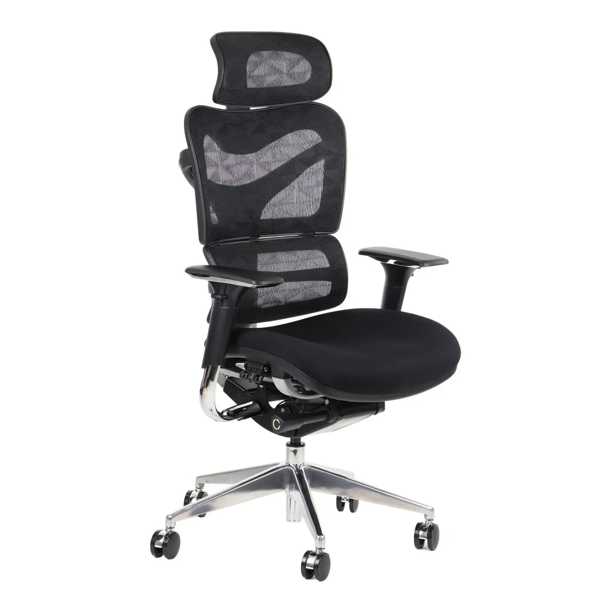 Proizvod je ergonomska uredska stolica, točnije model Ergonew S7. Stolica ima visoki naslon za leđa s mrežastim dizajnom za prozračnost, podesive naslone za ruke i udoban jastuk sjedala. Njezino elegantno kromirano postolje dodaje moderan dodir, čineći je prikladnom za različita uredska okruženja.