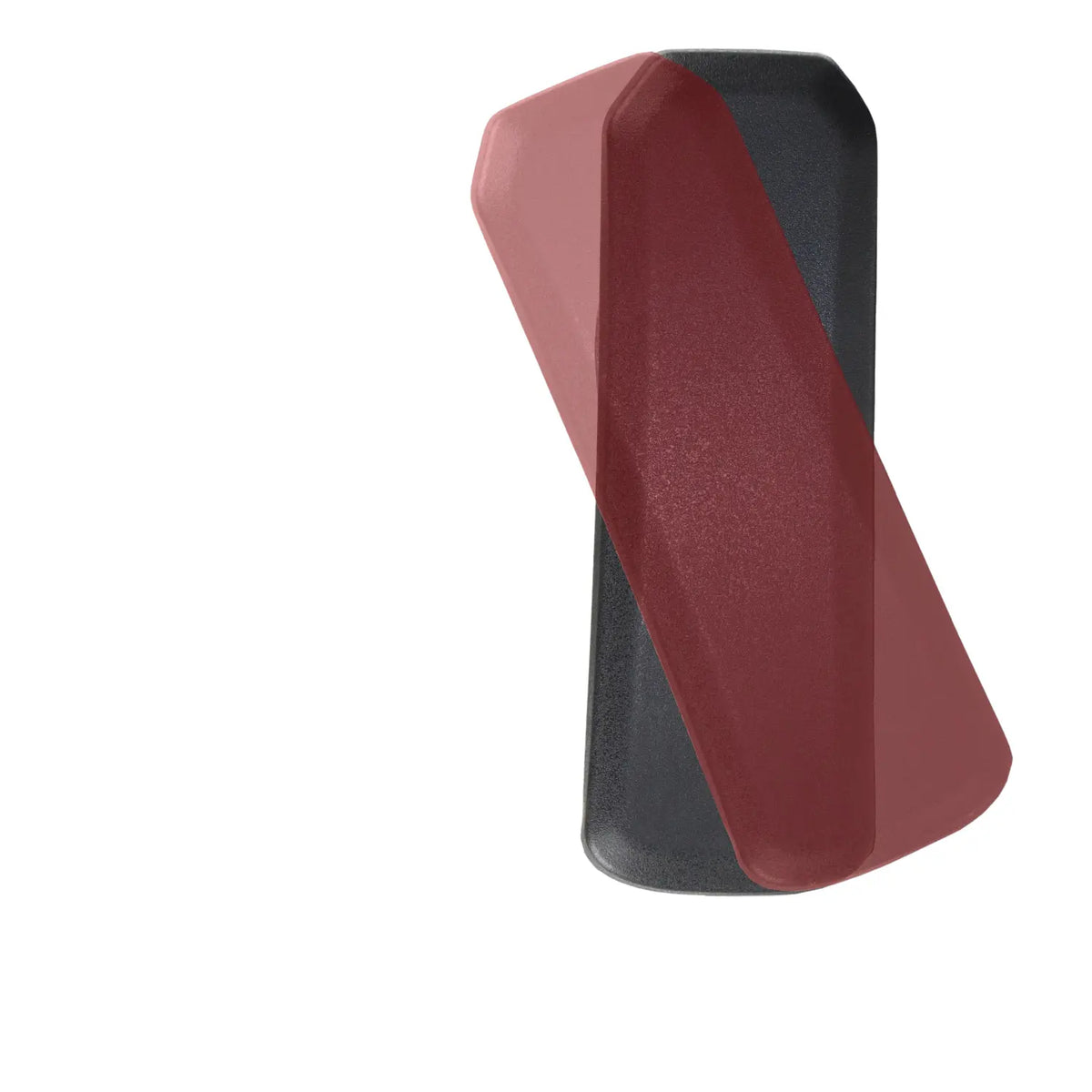 Slika prikazuje komponentu ergonomske uredske stolice, točnije naslon za ruke modela Ergonew S7. Naslon za ruke dizajniran je u elegantnom, modernom obliku, prikazujući kombinaciju crne i crvenkaste nijanse, što ukazuje na fokus i na udobnost i na estetiku.