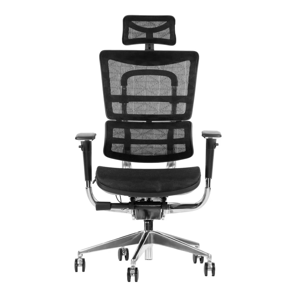 Proizvod je ergonomska uredska stolica, model Ergonew S8. Stolica se odlikuje modernim dizajnom s mrežastim naslonom za leđa i sjedalom za prozračnost, podesivim naslonima za ruke i naslonom za glavu koji pruža potporu, a sve je montirano na kromiranu bazu s rotirajućim kotačićima za mobilnost.