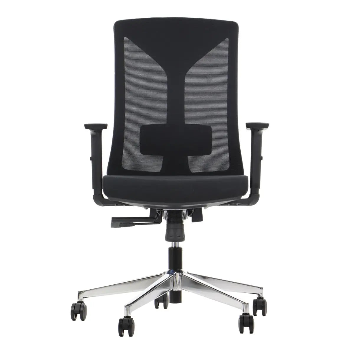 Proizvod je ergonomska uredska stolica, točnije model Hager. Stolica ima elegantan dizajn s mrežastom pozadinom za prozračnost, podesivim naslonima za ruke i podstavljenim sjedalom, a sve to podržava kromirana baza s kotačićima za mobilnost.