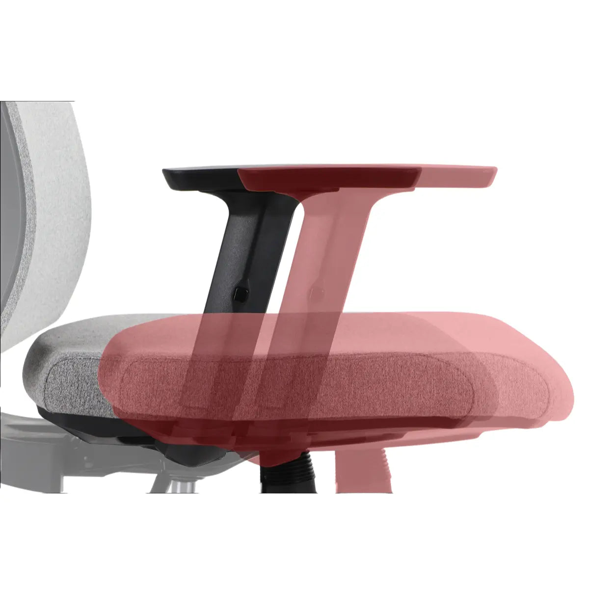 Proizvod je ergonomska uredska stolica, točnije model Hager. Slika prikazuje podesivi naslon za ruku stolice, ističući njegovu fleksibilnost i značajke udobnosti. Naslon za ruku ima mekanu podstavu, a dizajn uključuje kombinaciju materijala, što ukazuje na fokus i na estetiku i na funkcionalnost.