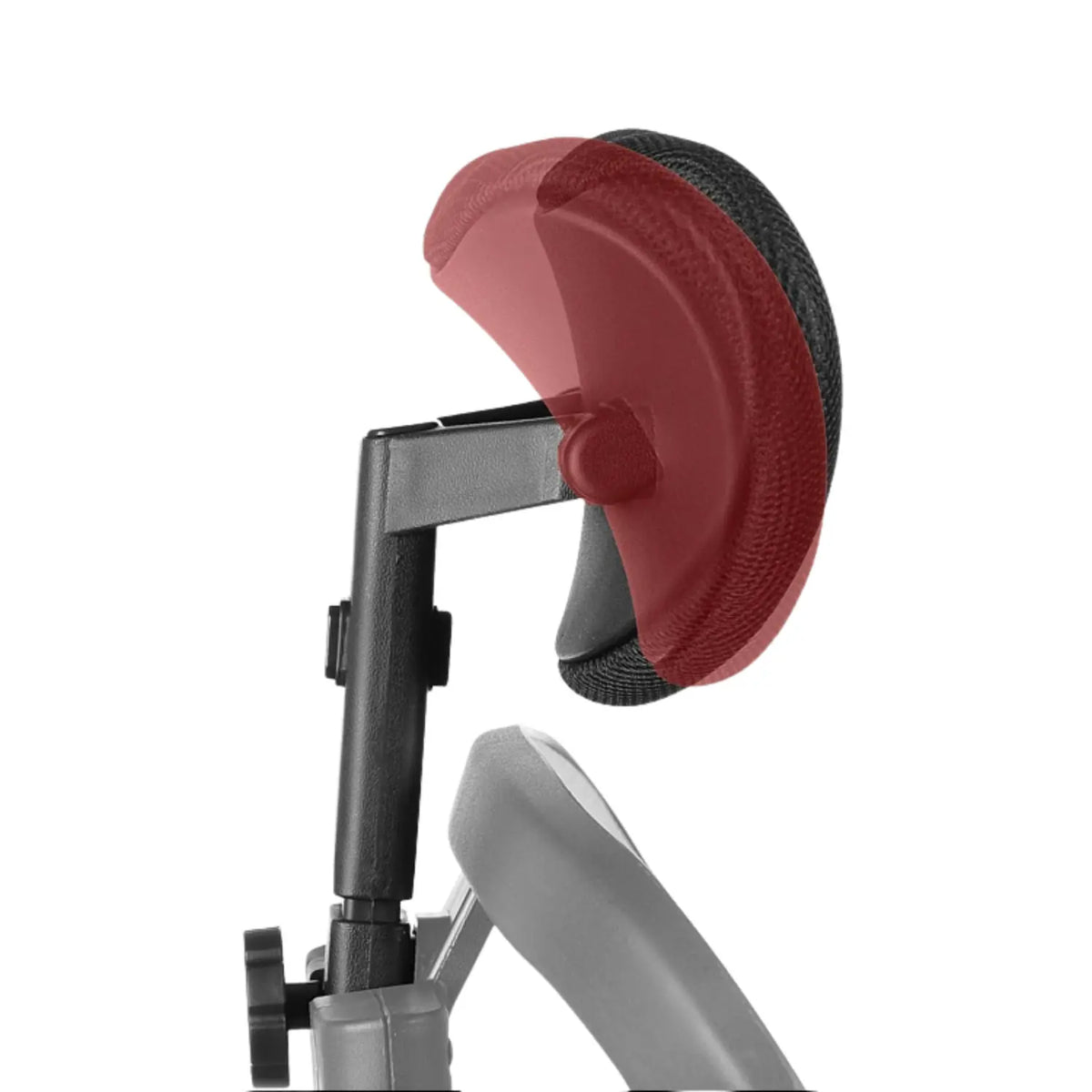 Slika prikazuje ergonomsku uredsku stolicu, model HN-5018. Prikazuje krupni plan naslona za glavu stolice, koji je dizajniran za udobnost i potporu, s vidljivim podesivim mehanizmom za prilagodbu. Naslon za glavu je podstavljen i prekriven prozračnim materijalom, što poboljšava ergonomske prednosti.