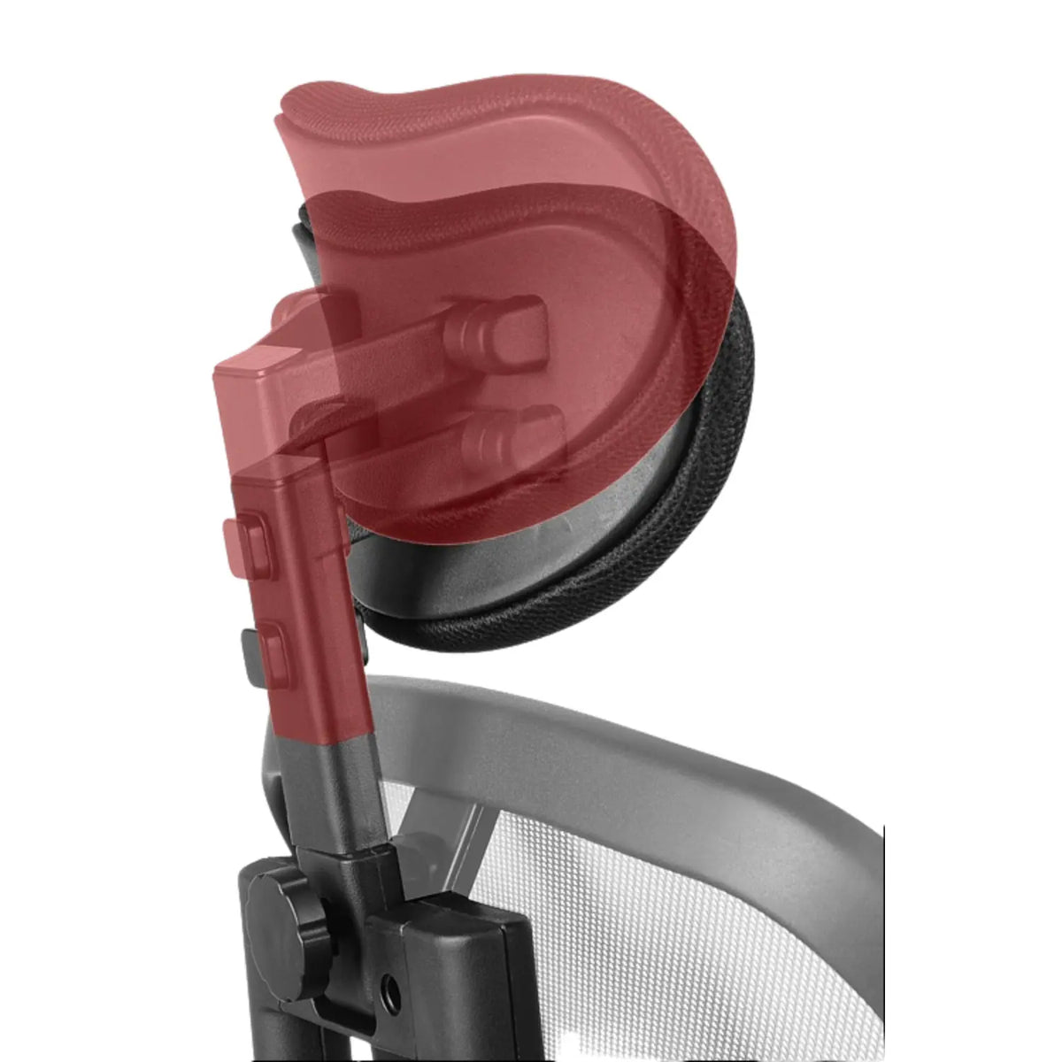 Slika prikazuje ergonomsku uredsku stolicu, model HN-5018. Prikazuje krupni plan podesivog naslona za glavu, ističući njegov fleksibilni dizajn i mehanizme koji omogućuju podešavanje visine i kuta za optimalnu udobnost i potporu.